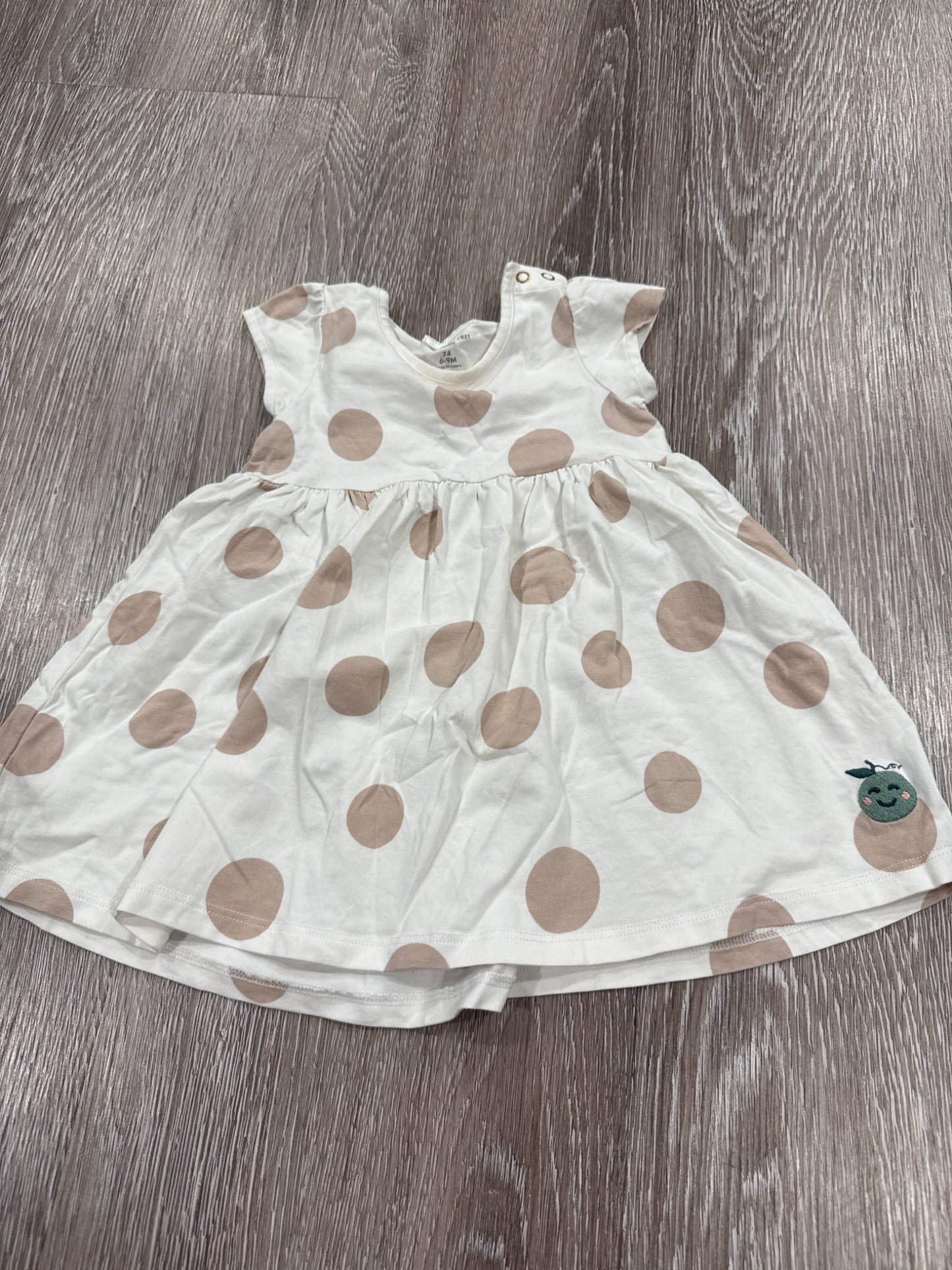 Polarn O. Pyret large size 6-9 polkadot dress with pea motif, Kids 9 Month (6-9M)