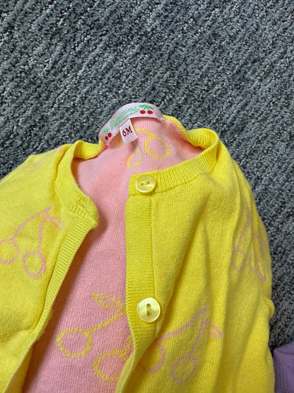 Bonpoint yellow and bubblegum pink cherry sweater, Kids 6 Month (3-6M)