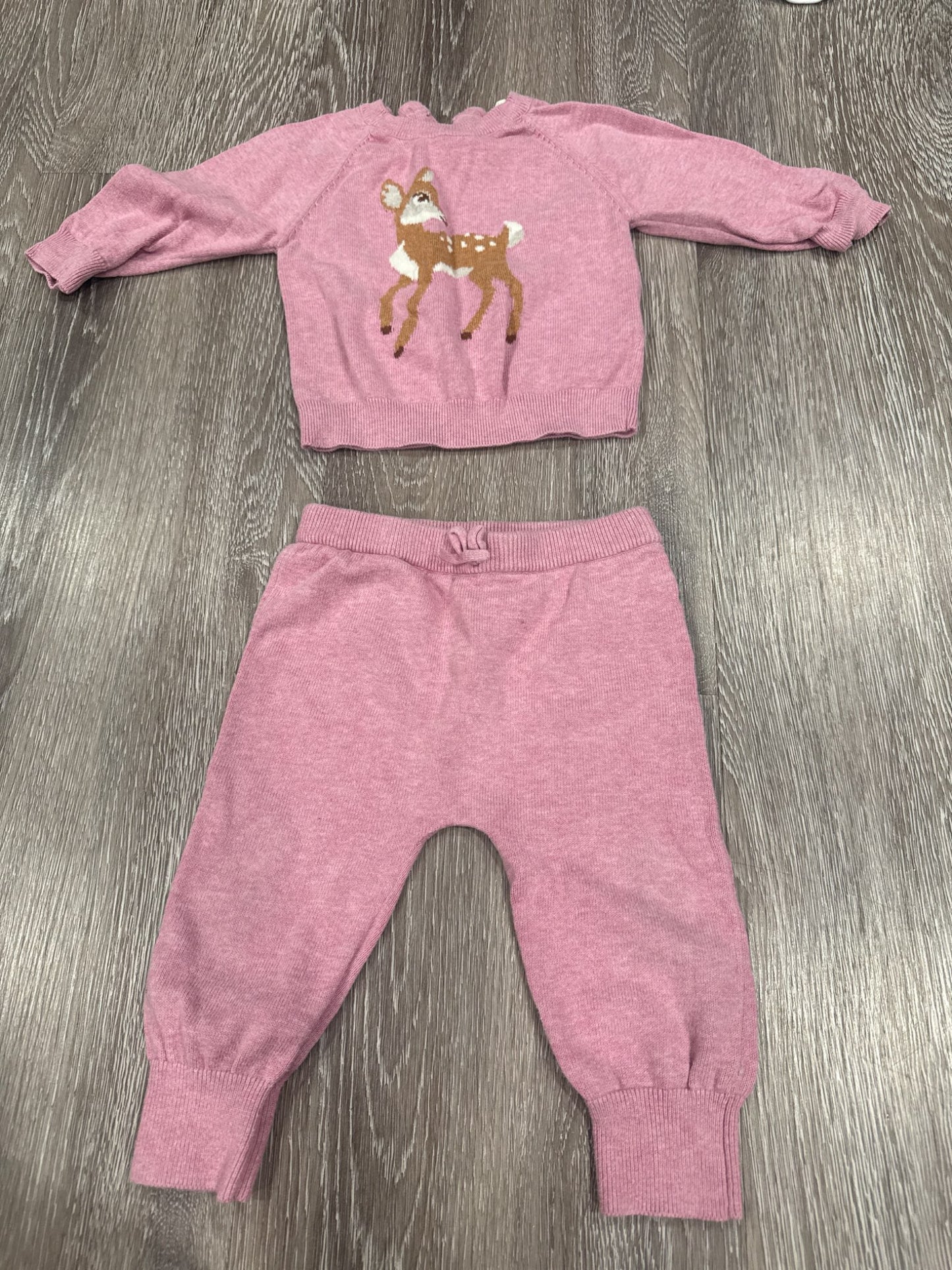 Hatley baby adorable pink deer knit jogging suit with sweater, Kids 12 Month (9-12M)