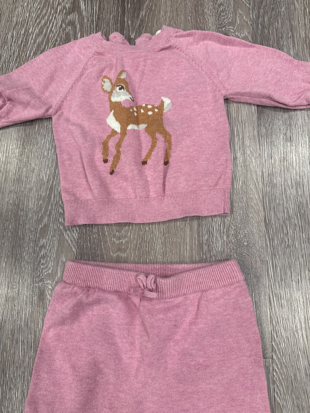 Hatley baby adorable pink deer knit jogging suit with sweater, Kids 12 Month (9-12M)