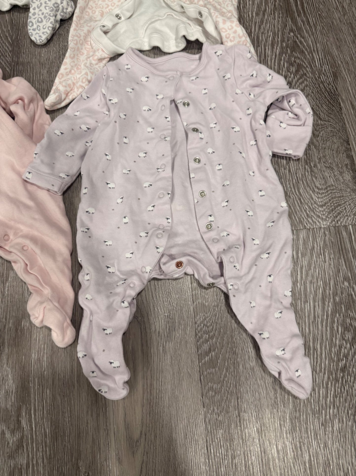 0-3 month John Lewis long sleeved footed sleepers , Kids 3 Month (0-3M)