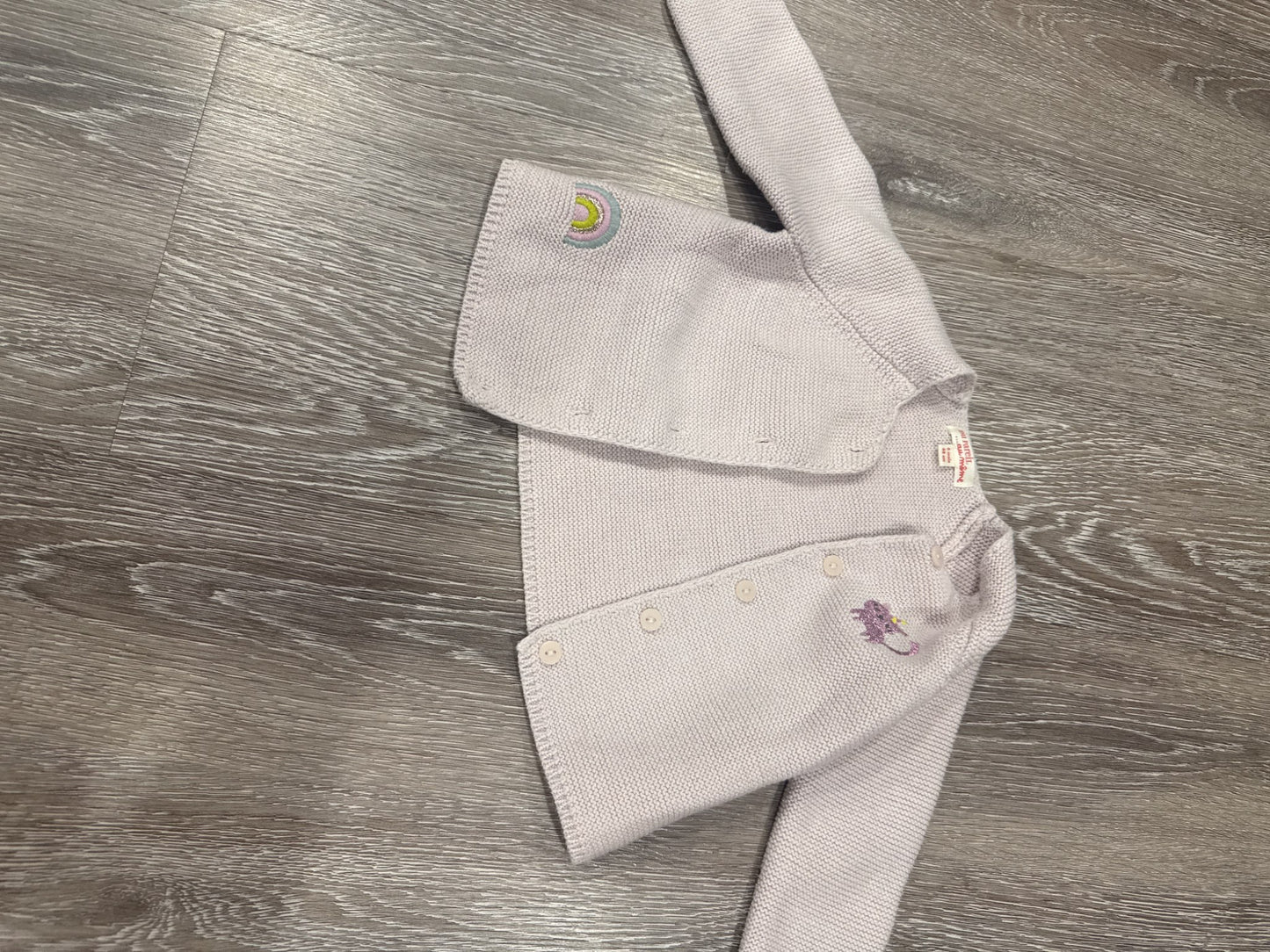 Du Pareil au meme cotton polyester blend knitted cardigan with unicorn cat and rainbow, Kids 6 Month (3-6M)