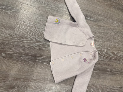 Du Pareil au meme cotton polyester blend knitted cardigan with unicorn cat and rainbow, Kids 6 Month (3-6M)