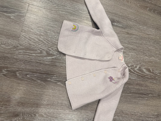 Du Pareil au meme cotton polyester blend knitted cardigan with unicorn cat and rainbow, Kids 6 Month (3-6M)