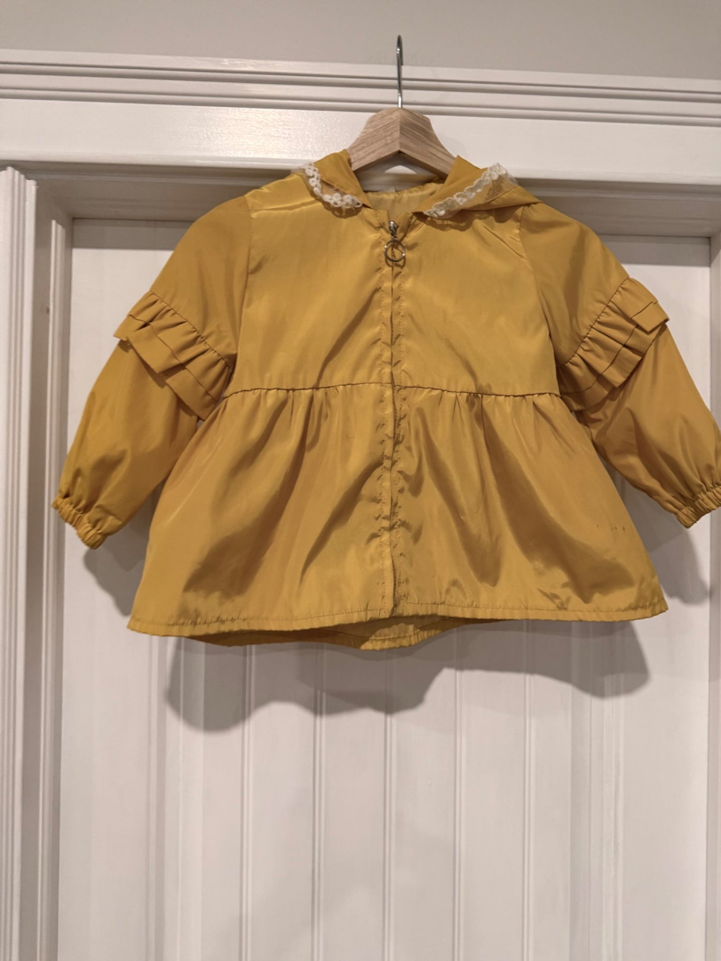 Yellow Bunny Raincoat style jacket with lace, Kids 4/4T