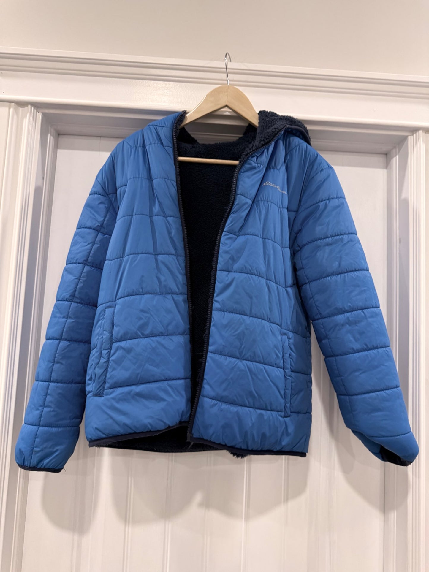 Blue Reversible Eddie Bauer Coat with fuzzy interior, Kids 14