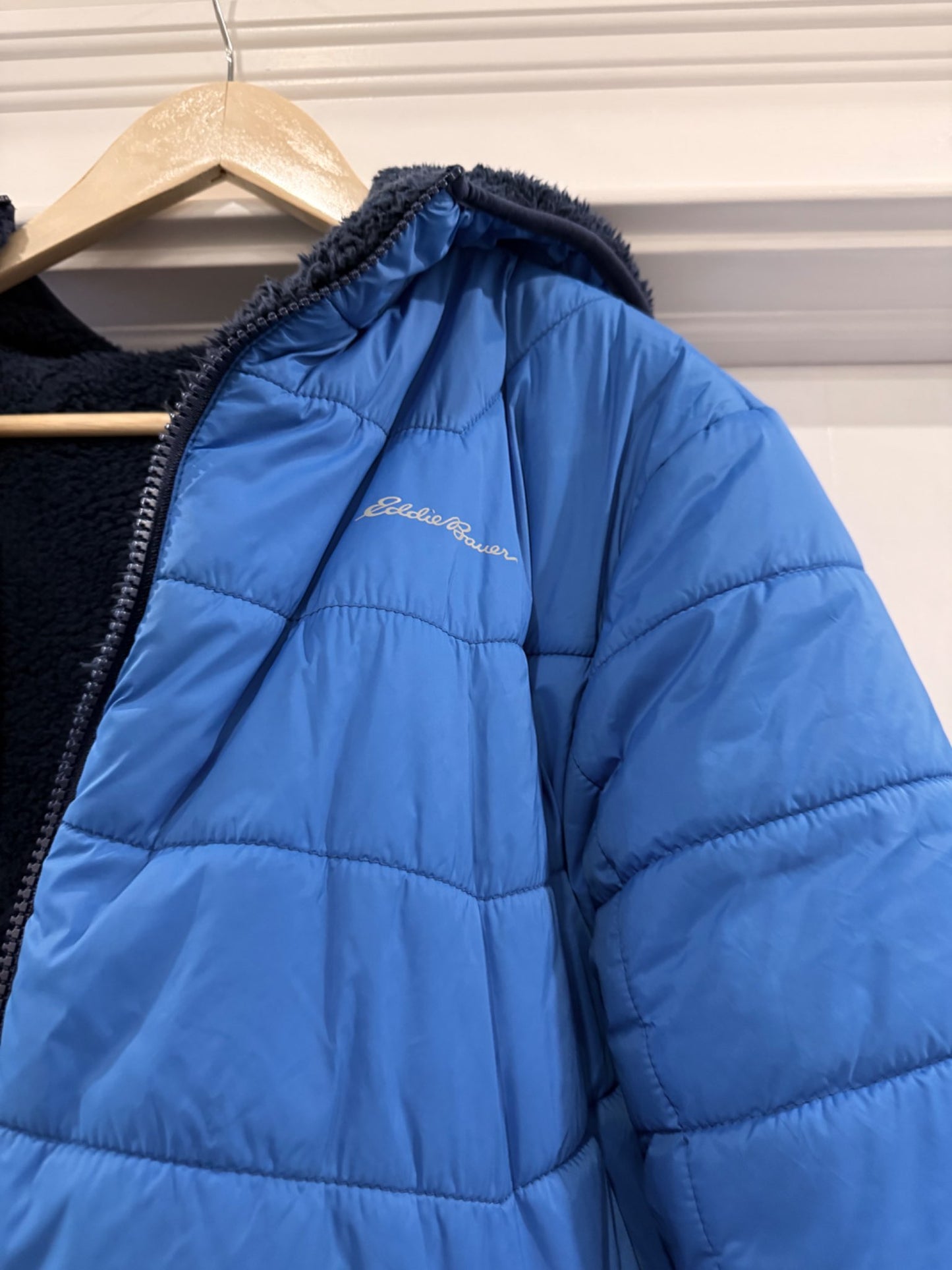 Blue Reversible Eddie Bauer Coat with fuzzy interior, Kids 14