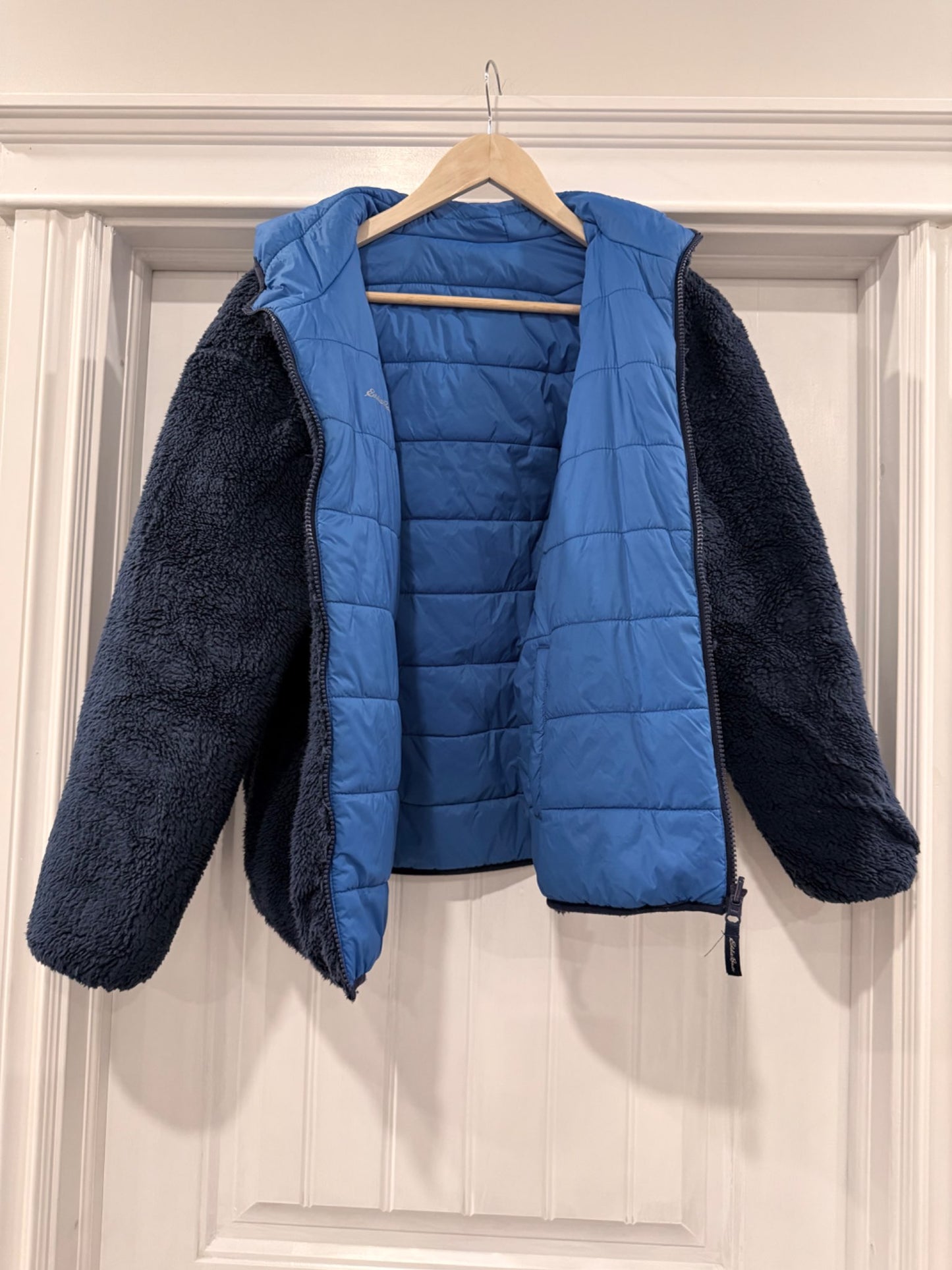 Blue Reversible Eddie Bauer Coat with fuzzy interior, Kids 14