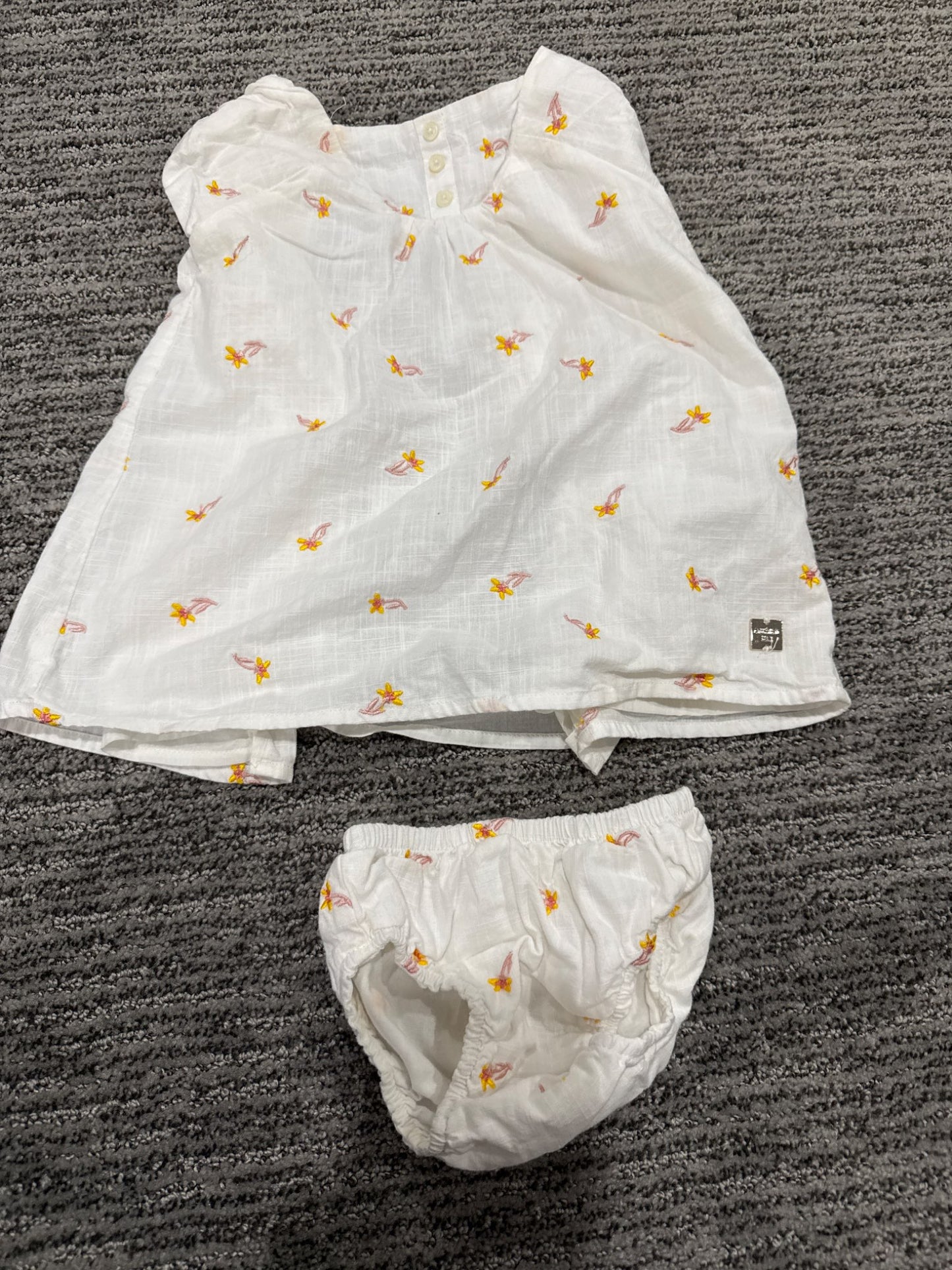 Carrement beau French collection floral embroidered dress with bloomers, Kids 9 Month (6-9M)