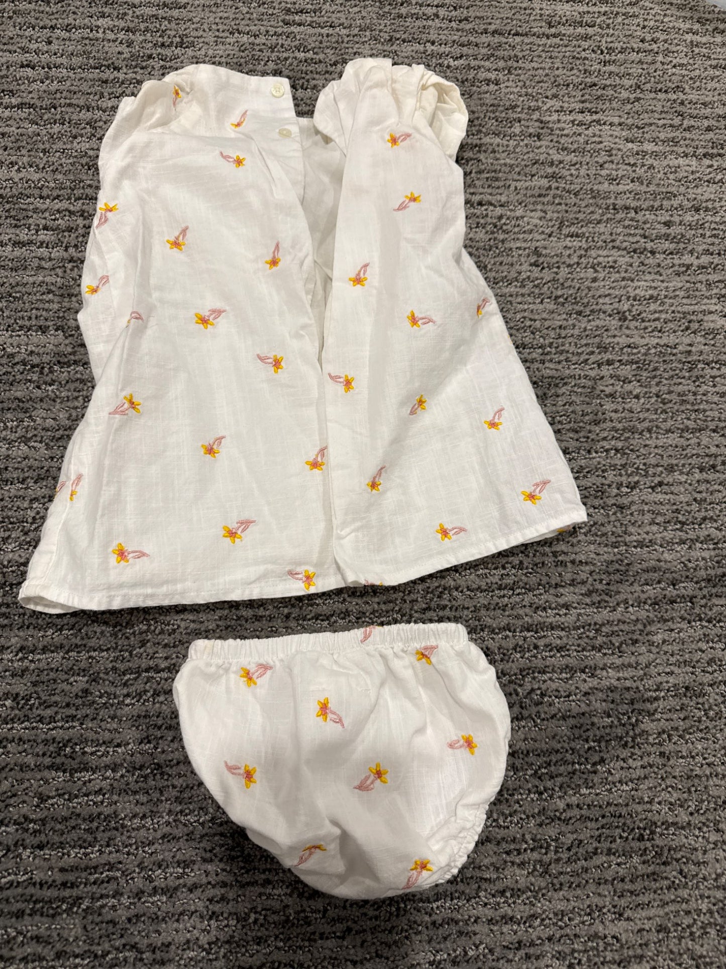Carrement beau French collection floral embroidered dress with bloomers, Kids 9 Month (6-9M)