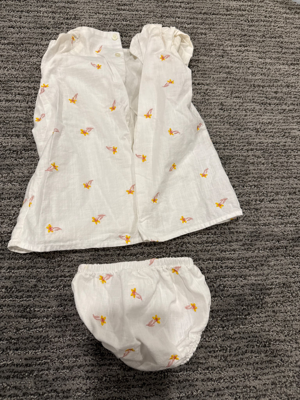 Carrement beau French collection floral embroidered dress with bloomers, Kids 9 Month (6-9M)