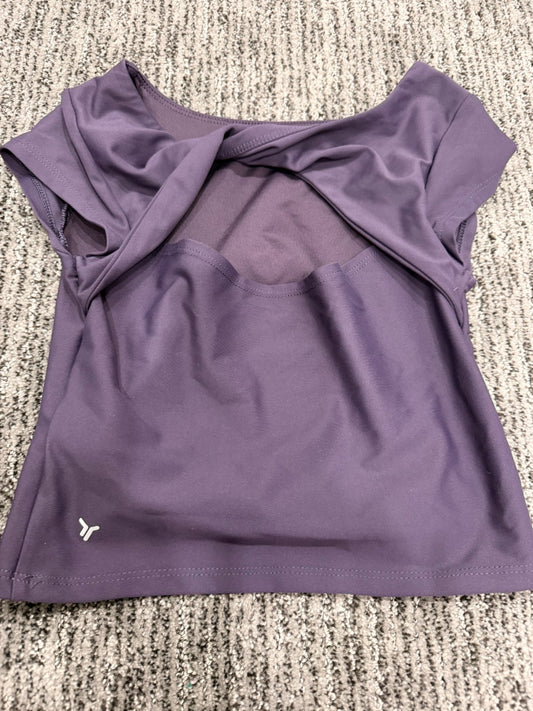 Purple Old Navy yoga top with back cut out and twist, Kids 8