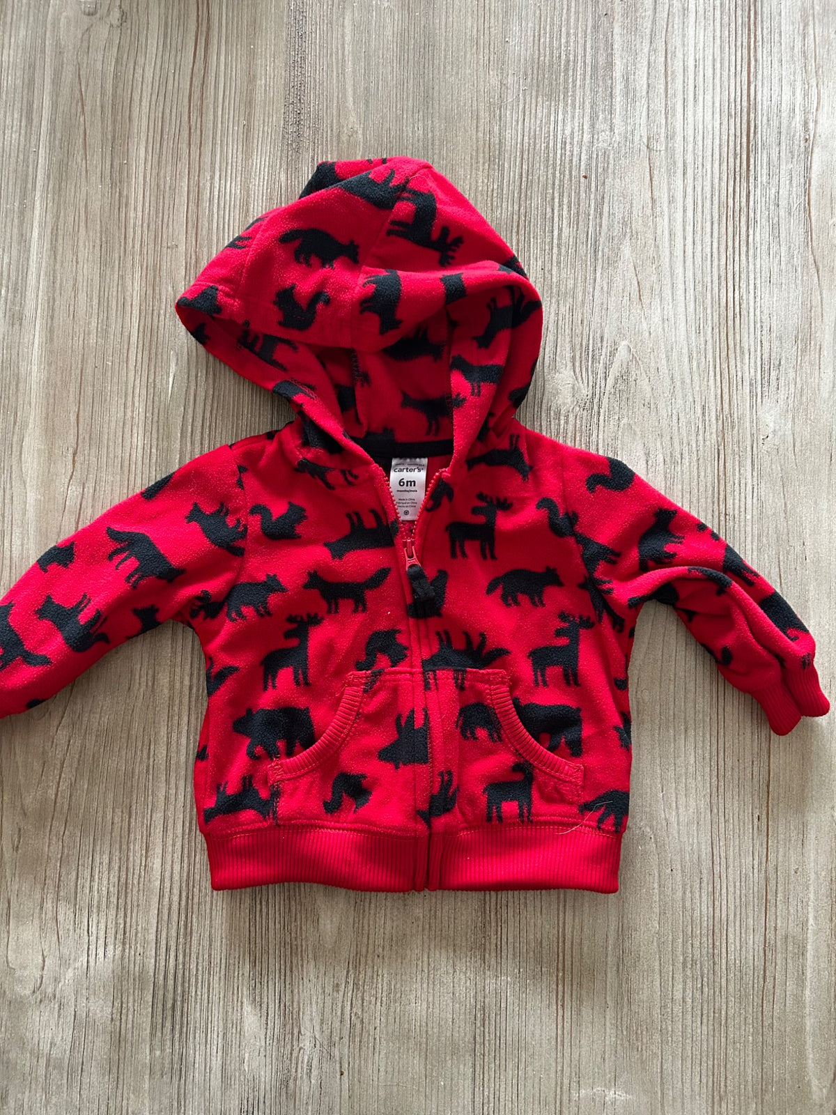 Fleece red zip up, Kids 6 Month (3-6M)