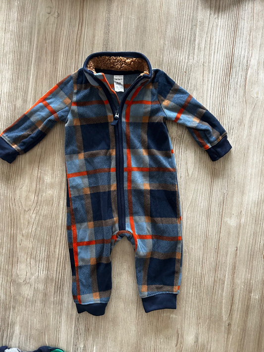 Plaid Fleece Zip Onesie, Kids 6 Month (3-6M)