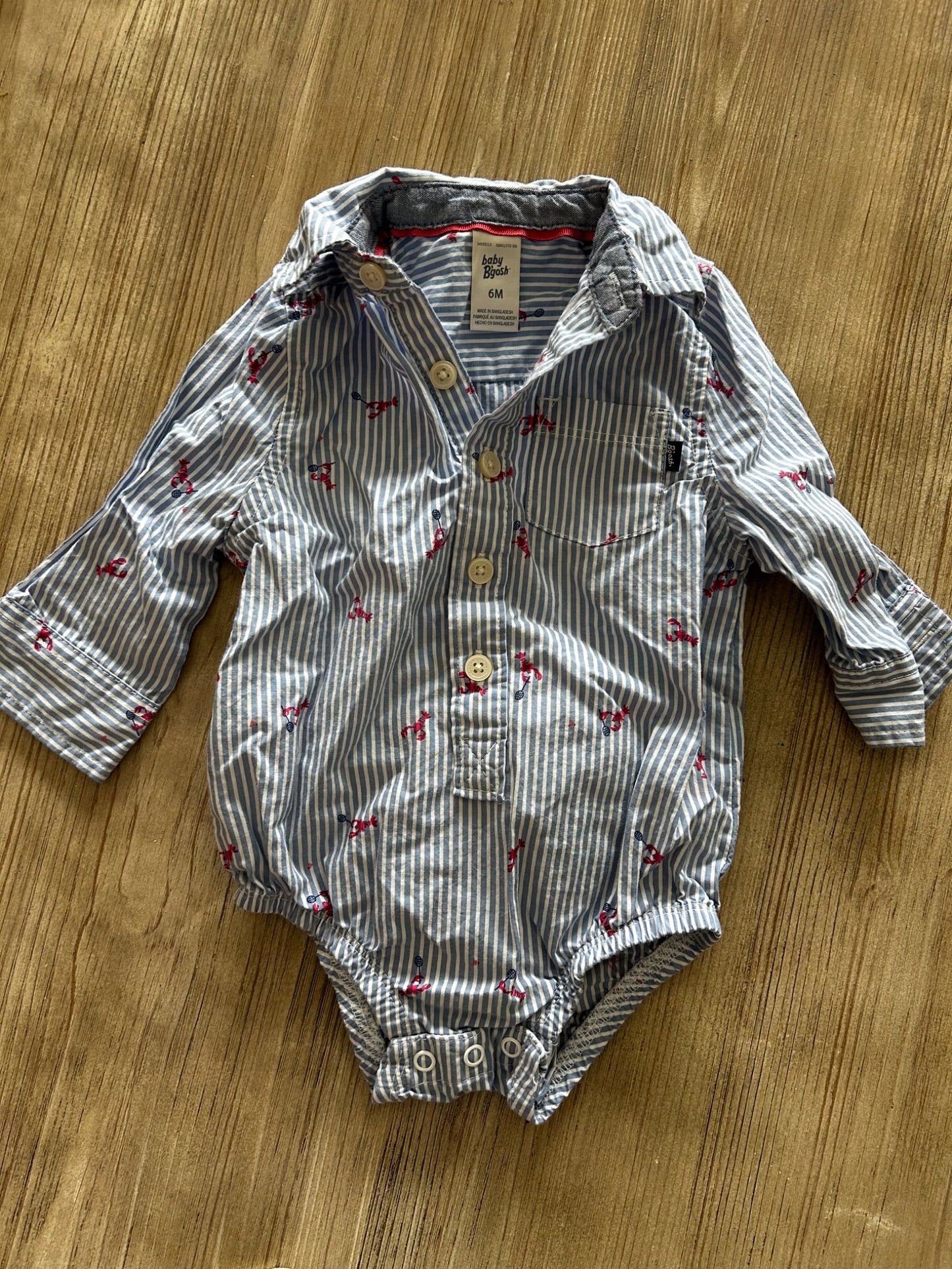 Lobster striped collard onesie, Kids 6 Month (3-6M)