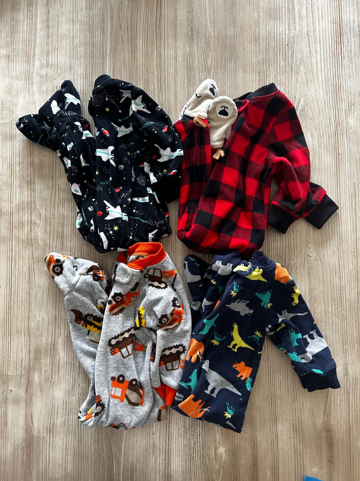 Four fleece pjs, Kids 9 Month (6-9M)