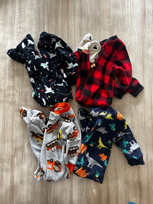 Four fleece pjs, Kids 9 Month (6-9M)