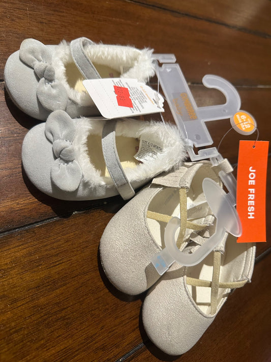 Girls- 2 pairs of dress slipper/ shoe, Kids 9 Month (6-9M)