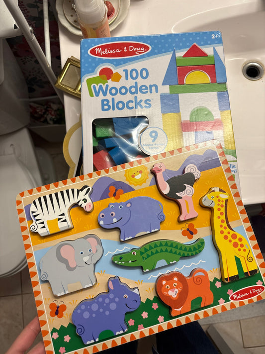 Melissa & Doug Wooden Blocks & Puzzle Bundle (2+)