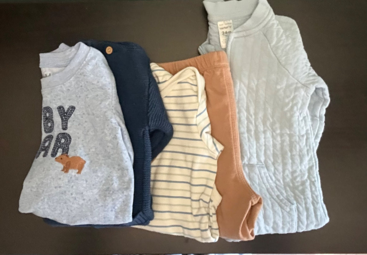 Toddler Boy 24M Cozy Bear Wardrobe Bundle – Knit Sweater, One-Piece, Sweatshirt & Pants (5 Pcs), Kids 24 Month (18-24M)