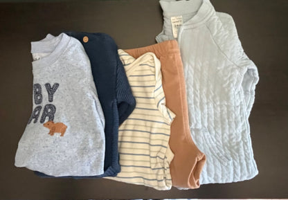 Toddler Boy 24M Cozy Bear Wardrobe Bundle – Knit Sweater, One-Piece, Sweatshirt & Pants (5 Pcs), Kids 24 Month (18-24M)
