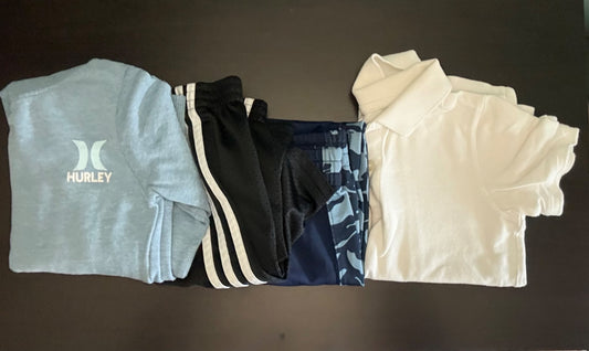 Boys 5T Branded Activewear Bundle – Nike Track Pants, Adidas Shorts, Hurley Hoodie & Polo (4 Pcs), Kids 5/5T