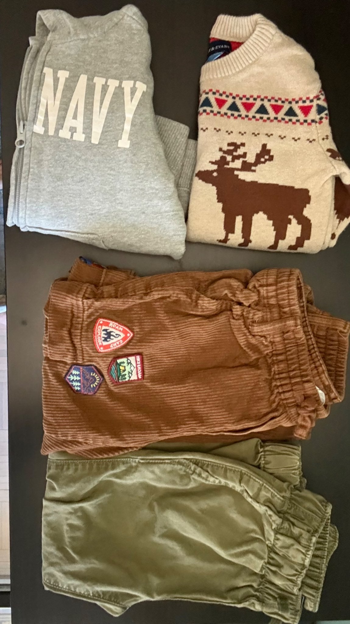 Size 4 Toddler Winter Outfit Set – Old Navy Zip Hoodie, Moose Knit Sweater & Corduroy Pants (4 Pcs), Kids 4/4T