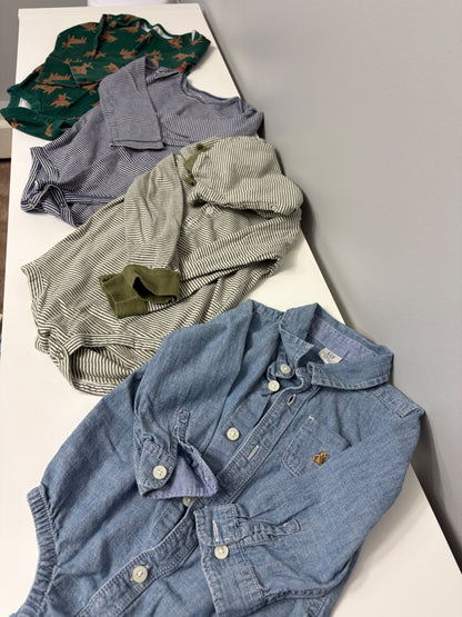 Baby Boy 24M Long-Sleeve Bodysuit Bundle – Baby Gap Denim Romper, Hooded & Striped Onesies (4 Pcs), Kids 24 Month (18-24M)