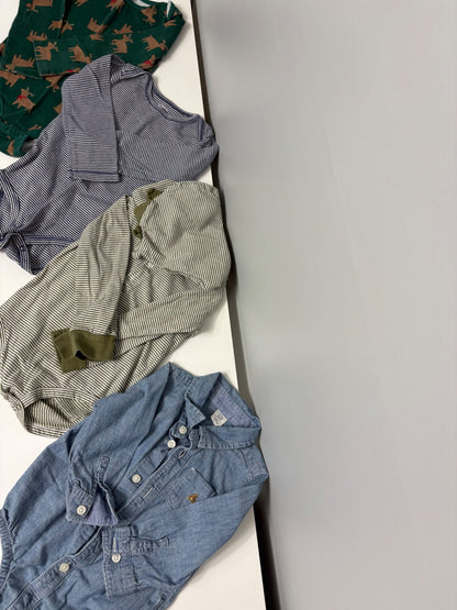 Baby Boy 24M Long-Sleeve Bodysuit Bundle – Baby Gap Denim Romper, Hooded & Striped Onesies (4 Pcs), Kids 24 Month (18-24M)