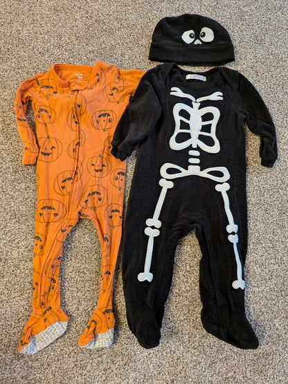 12M skeleton costume+ pumpkin pj's , Kids 12 Month (9-12M)
