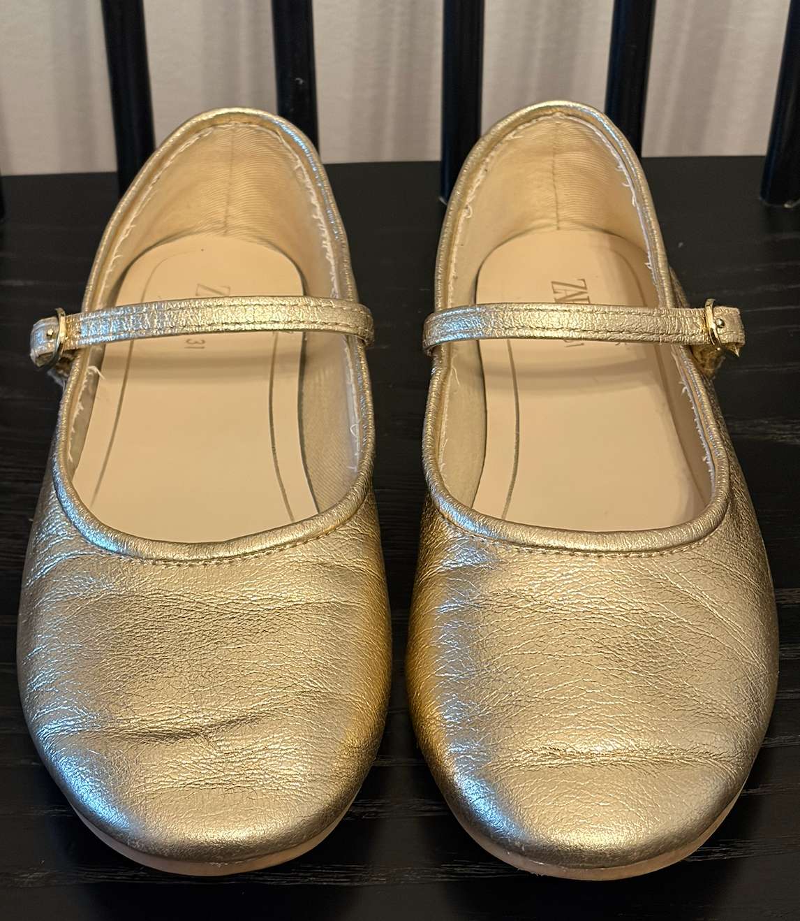 Zara girls Gold Metallic Ballet Flats Size 13, Shoes 13 (Kids:4-8yr)