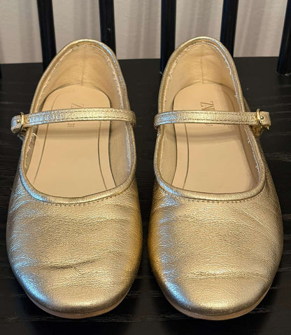 Zara girls Gold Metallic Ballet Flats Size 13, Shoes 13 (Kids:4-8yr)