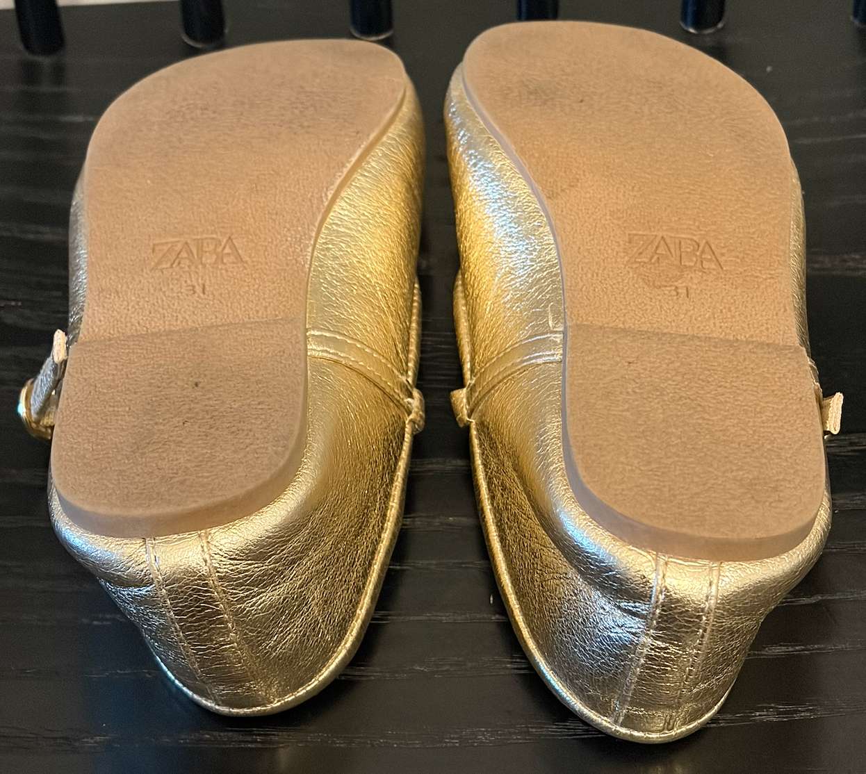 Zara girls Gold Metallic Ballet Flats Size 13, Shoes 13 (Kids:4-8yr)