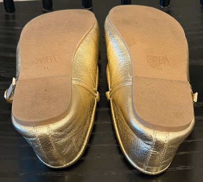 Zara girls Gold Metallic Ballet Flats Size 13, Shoes 13 (Kids:4-8yr)