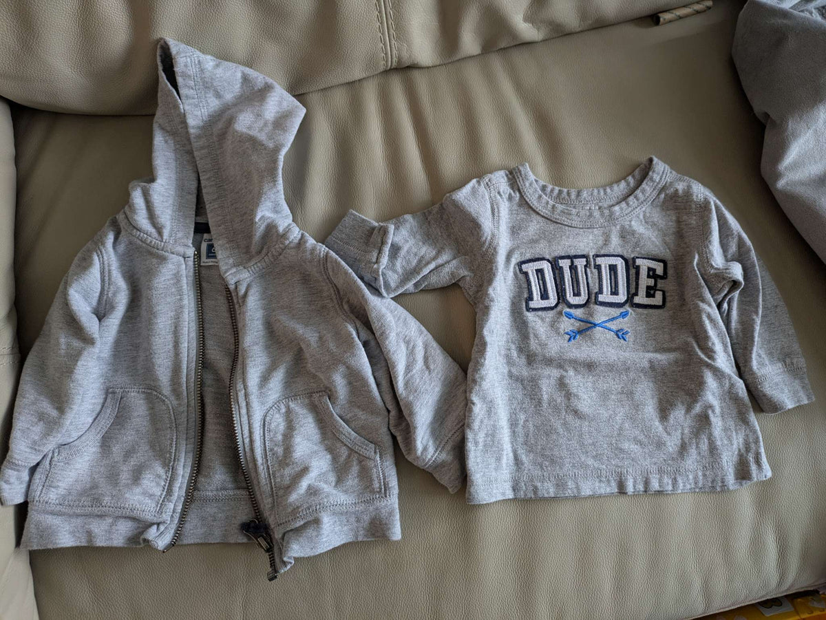 Long sleeve t-shirt and lightweight zip hoodie, Kids 6 Month (3-6M)