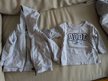 Long sleeve t-shirt and lightweight zip hoodie, Kids 6 Month (3-6M)