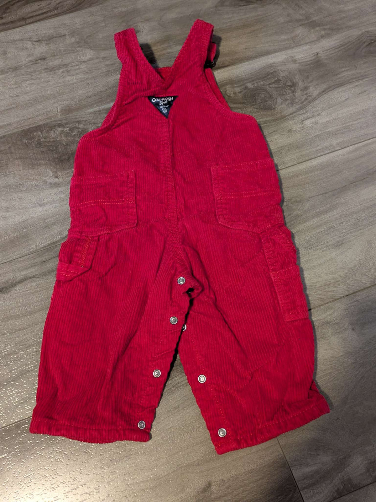 Oshkosh red /lined cordory overalls - size 12, Kids 12 Month (9-12M)