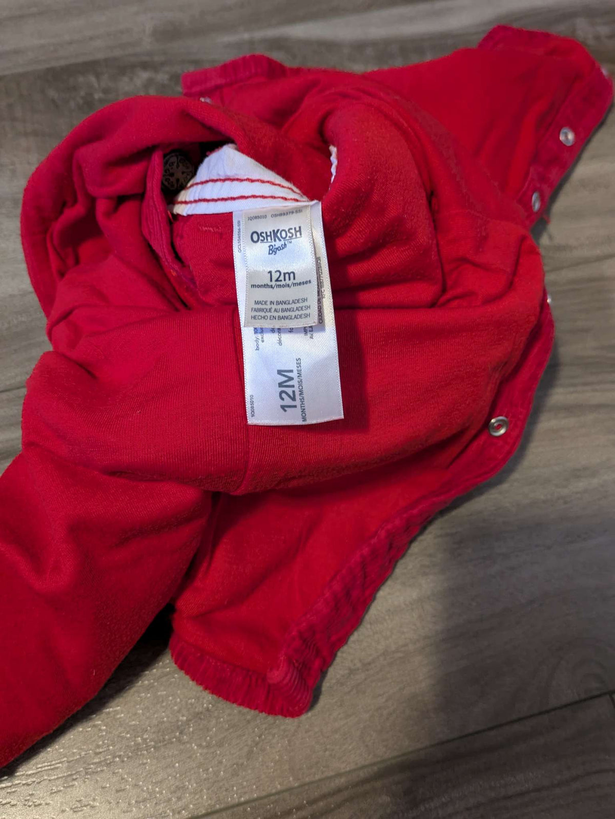 Oshkosh red /lined cordory overalls - size 12, Kids 12 Month (9-12M)