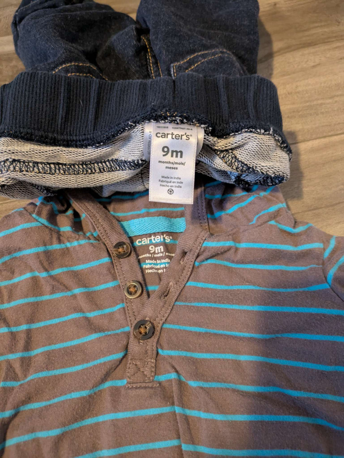 Carter's striped bear onesie and jeans outfit , Kids 9 Month (6-9M)