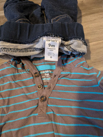 Carter's striped bear onesie and jeans outfit , Kids 9 Month (6-9M)