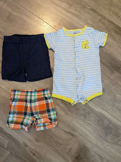 Summer romper and 2 pairs of shorts , Kids 6 Month (3-6M)