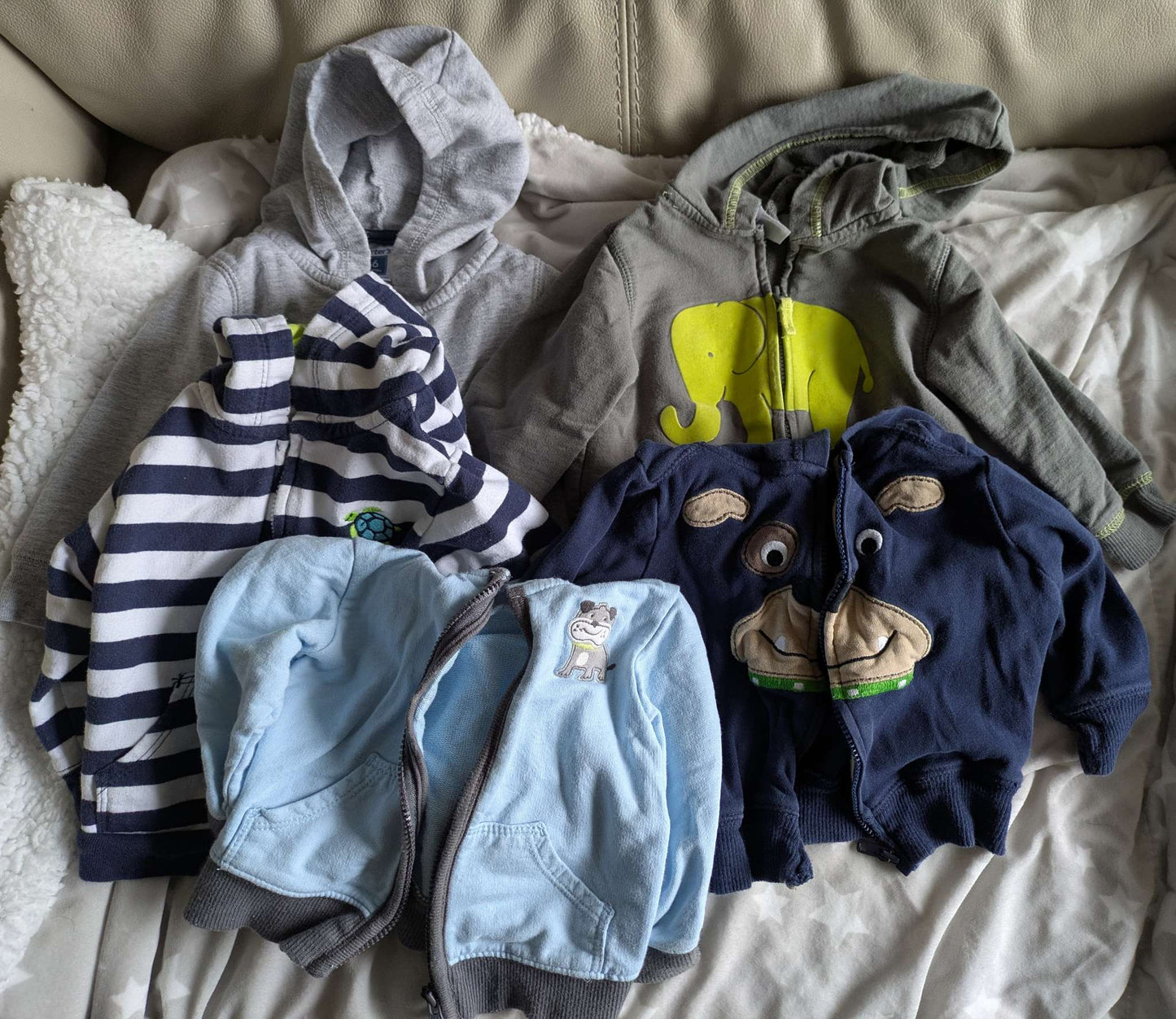 5 long sleeve zip shirts, Kids 6 Month (3-6M)
