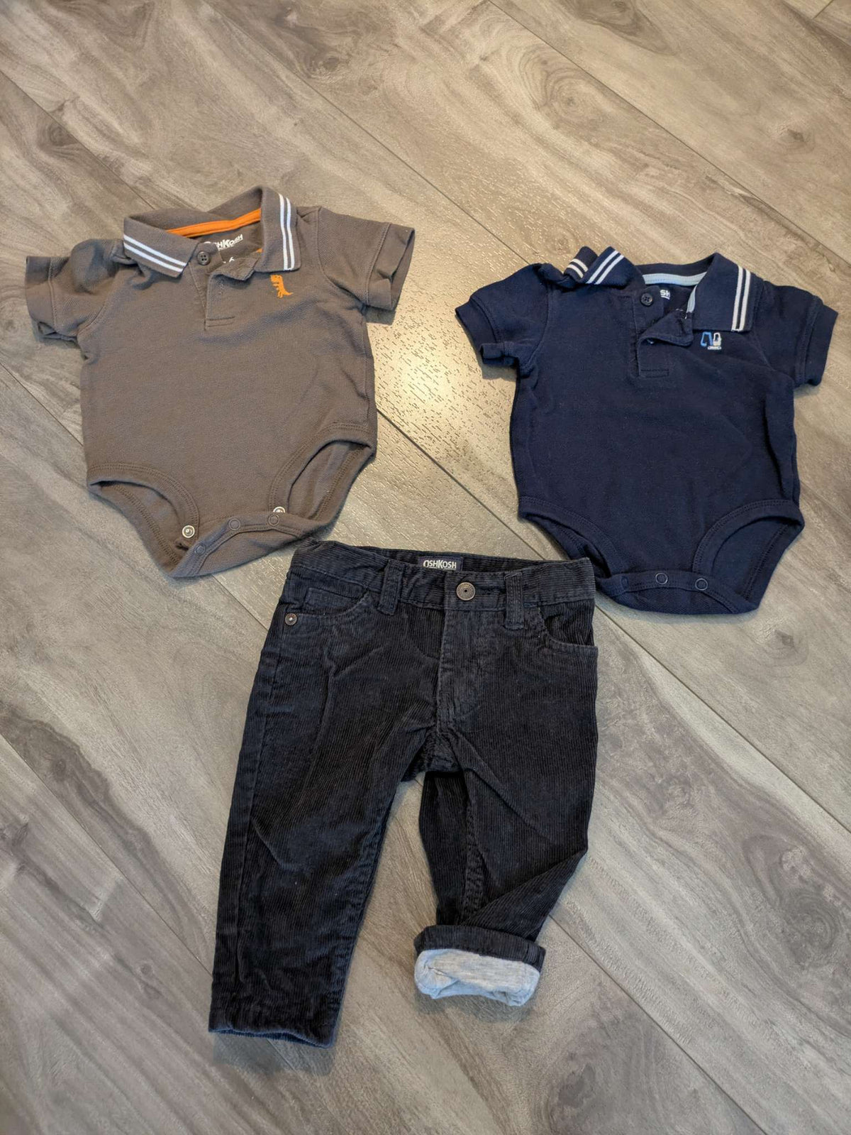 2 polo short sleeve onesies and a pair of lined corduroy pants pants , Kids 6 Month (3-6M)