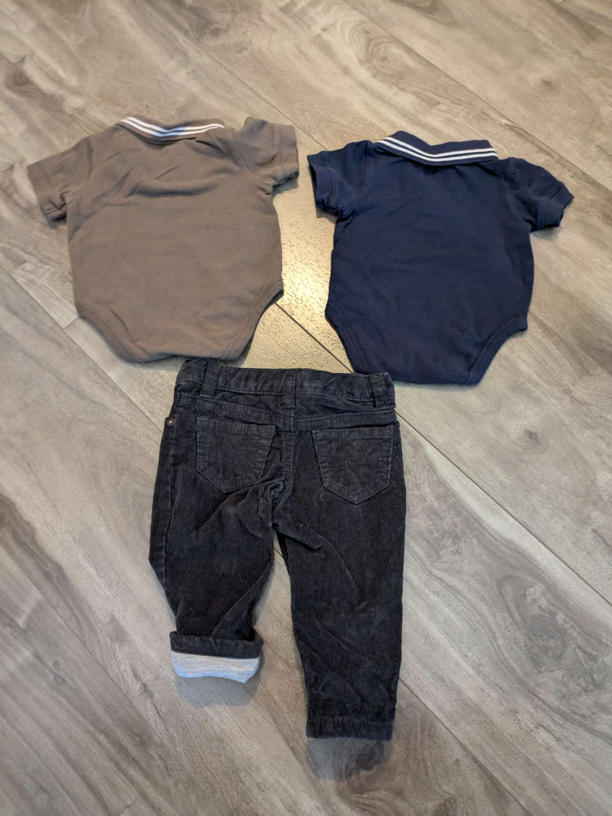 2 polo short sleeve onesies and a pair of lined corduroy pants pants , Kids 6 Month (3-6M)
