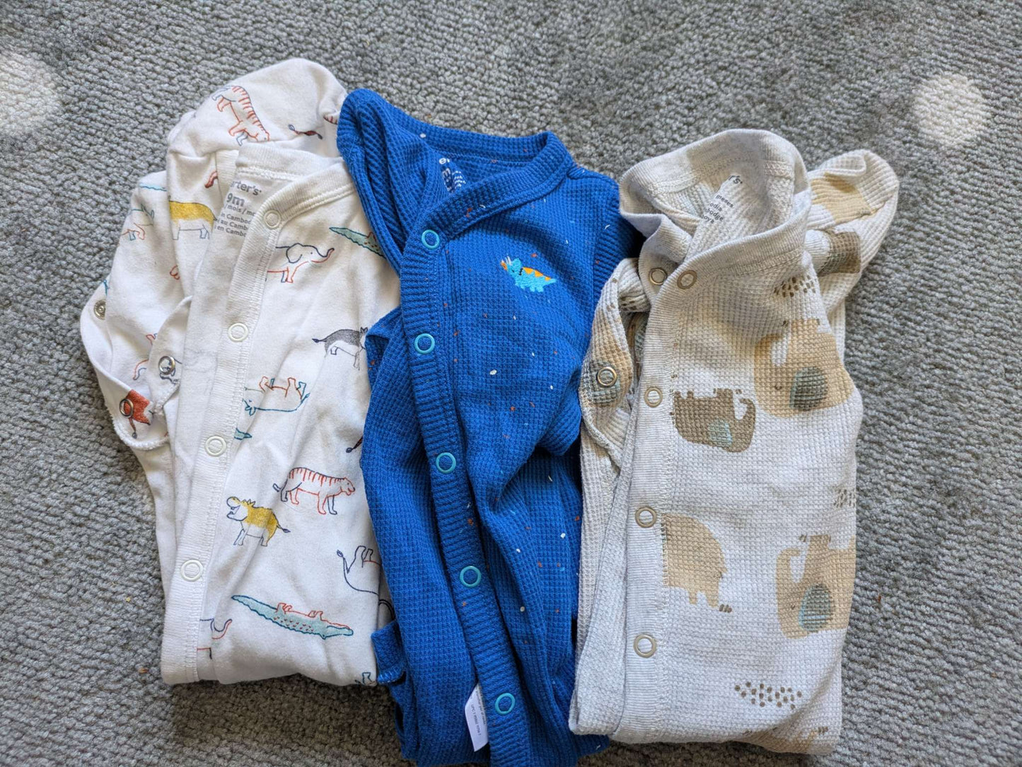 3 pairs of pj's with snaps, Kids 9 Month (6-9M)