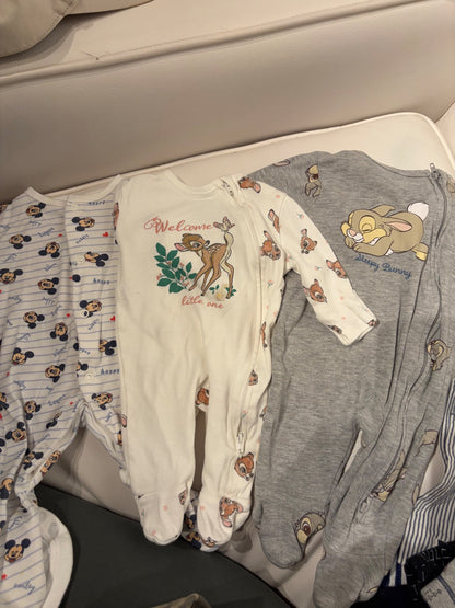 3x Newborn Disney Baby Sleepsuits – Bambi, Thumper & Mickey, Kids Newborn