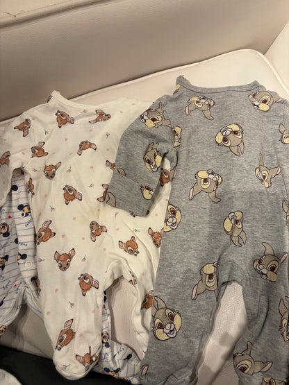 3x Newborn Disney Baby Sleepsuits – Bambi, Thumper & Mickey, Kids Newborn