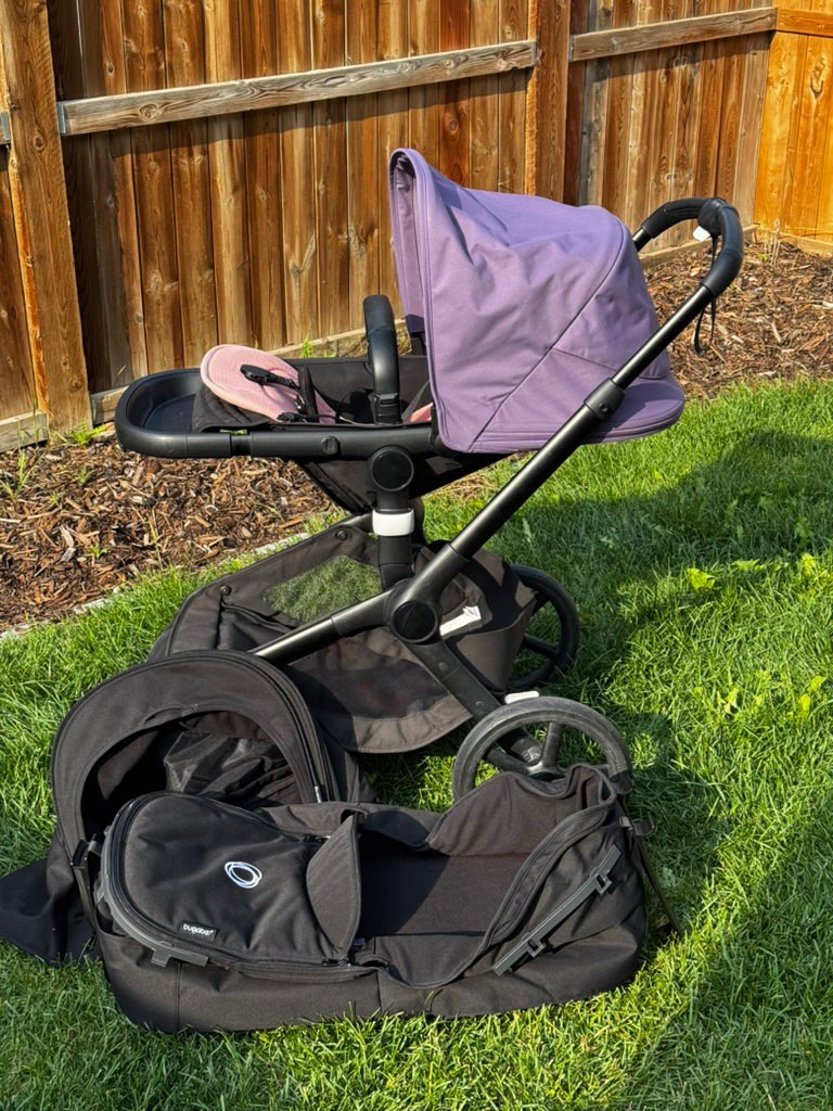Bugaboo Fox 5 Stroller with Bassinet — Two Canopies, Purple and Black
