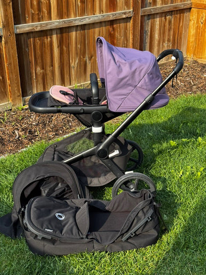 Bugaboo Fox 5 Stroller with Bassinet — Two Canopies, Purple and Black