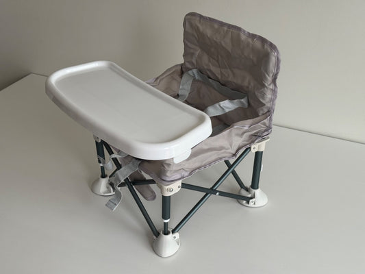 Folding Travel Booster Seat with Tray, Grey